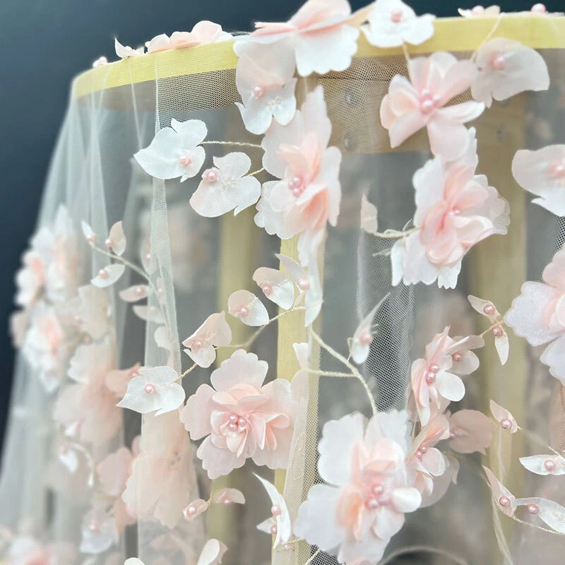 3D Flower Mesh Lace Fabric Embroidery Fabric DIY Clothing Wedding Dress 1yard - image 4 of 4