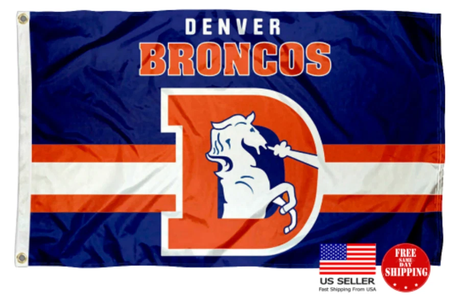 Denver Broncos 3x5 Flag Man Cave Flags Football USA Bronco 3 x 5 Banner Retro. - Image 3 of 4