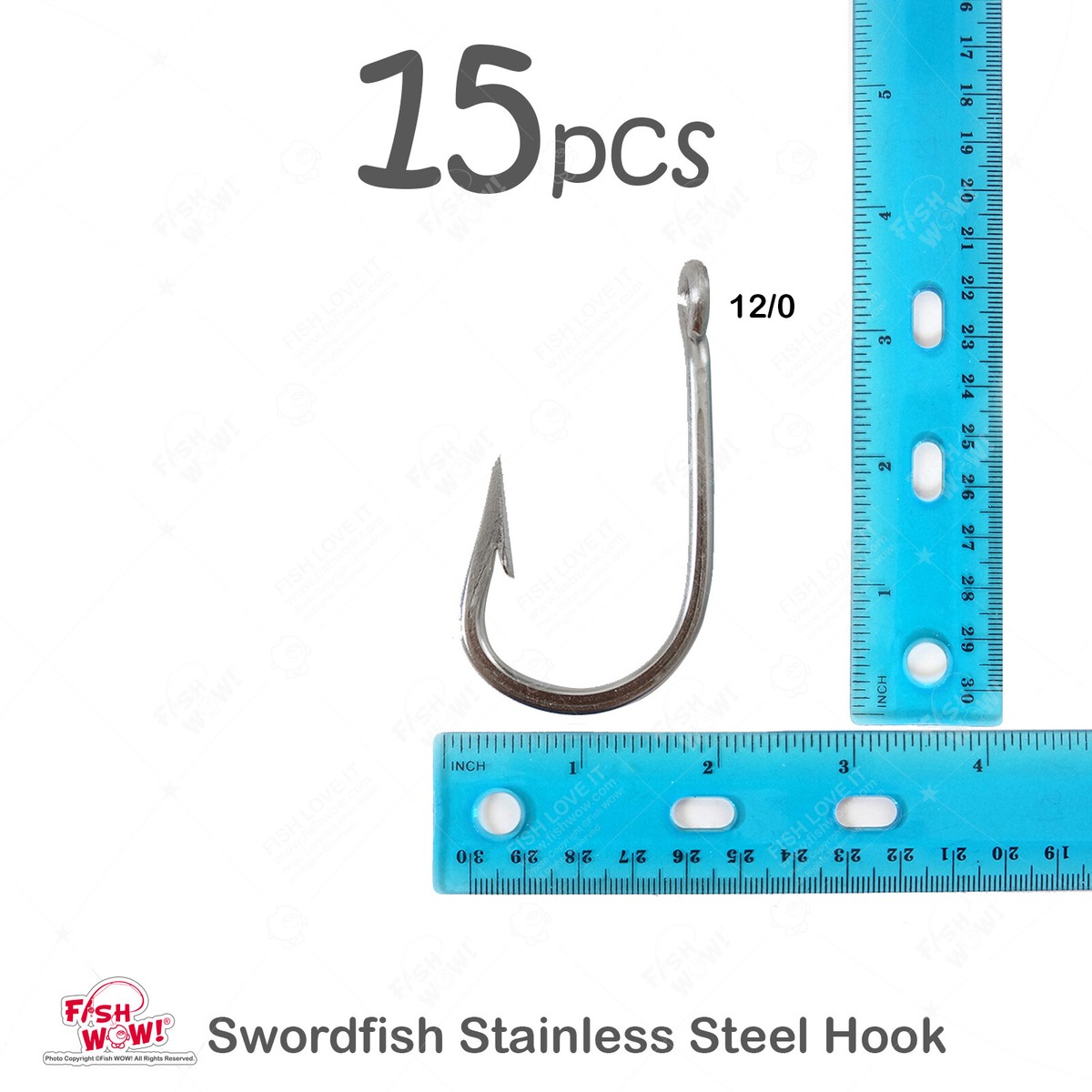 15pcs Fish WOW! 12/0 Fishing Swordfish Stainless Steel Hook Tuna Wahoo Marlin 15pcs Fish WOW! 12/0 Fishing Swordfish Stainless Steel Hook Tuna Wahoo Marlin
