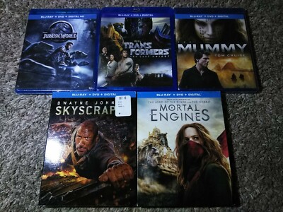 5 Blu-ray Move Lot Skyscraper Mortal Engines Transformers Jurassic World Mummy!