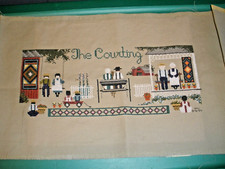 Finished Cross Stitch Piece Amish Scene "The Courting" 6"x15" w/ Room for Framin