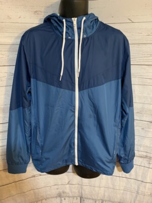 Layer 8 Men's Windbreaker Jacket Hooded Full Zip Light Blue/Blue Size M