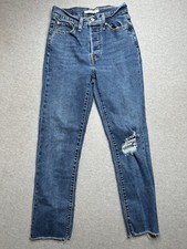 Jeans Levis para mujer 26 azul cuña botón recto mosca tiro alto denim rasgado