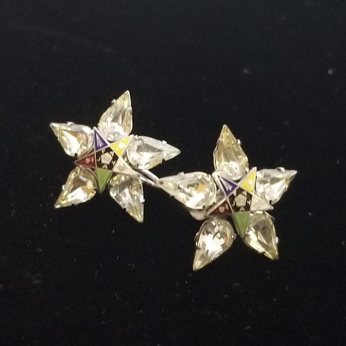 Freimaurer Orden des Oststerns Emaille Strass Schraub Ohrringe Vintage - Bild 1 von 5