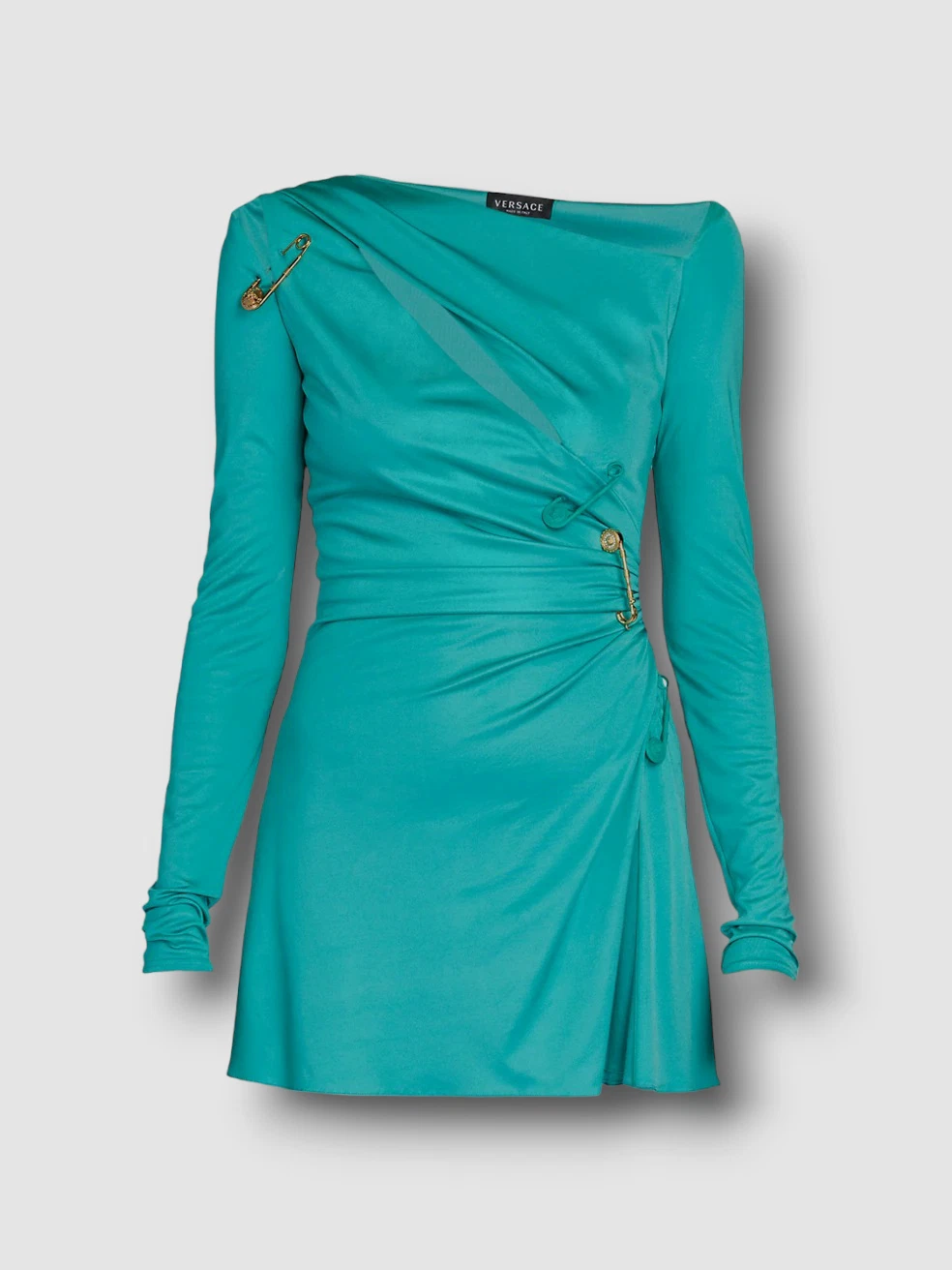 Mini abito da donna blu Versace $3475 con taglio a spalla tagliata EU42 US6