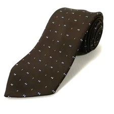 Vtg Leonardo Luxury Tie Brown Blue Geometric Foulard Woven Polyester Necktie