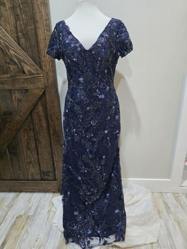La Femme 30375 Beaded Column Gown NWT size 12 Navy Blue - Picture 3 of 6