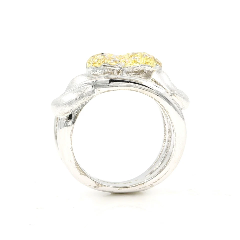 Anillo diario de lujo de cóctel de acero inoxidable 316 hojas de 2 tonos para mujer Foto 2 de 4