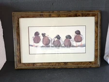VINTAGE FRAMED WATER COLOUR PRINT UNDER GLASS * DUCKS * BY ART LAMAY * THE BOYS