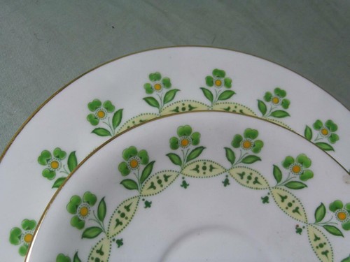 Vintage Aynsley Bone China Small 2-Tier Biscuit Plate Green Flowers B1837 - Picture 2 of 4