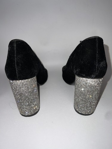 Caparros US 7 B Black Suede Pumps Crystal Heels Pointy Toe Wedding 37.5 Formal 5 - Picture 5 of 24