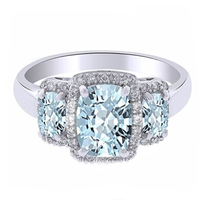 2.00Ct Emerald Cut Simulated Aquamarine Engagement Ring in 14k White Gold Plated