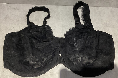 Glamorise Underwire Front Close Comfort Strap Unlined Black Bra 40DD