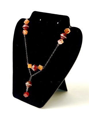 Amber Color-Square Beaded-Pendant Necklace-Handmade | eBay