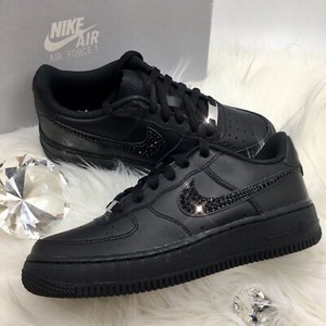 Bling Nike Air Force 1 '07 Shoes with Black Swarovski Crystal Swoosh - All  Black | eBay