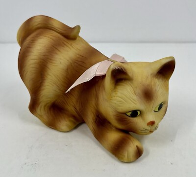 Vintage Striped Kitty Cat Porcelain Figurine Playful Kitten UOGC Taiwan