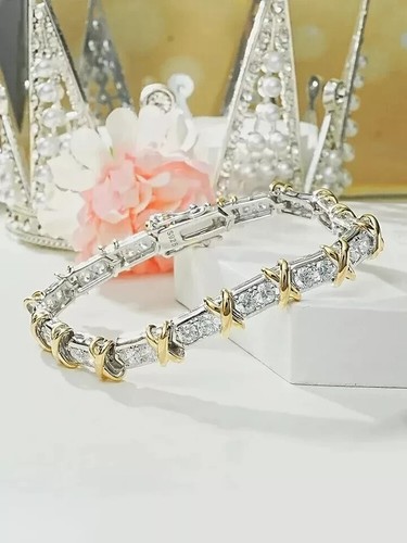 Brazalete Tenis 6Ct Corte Redondo Creado en Laboratorio Diamante Chapado en Oro Blanco 14K Plata - Imagen 2 de 5