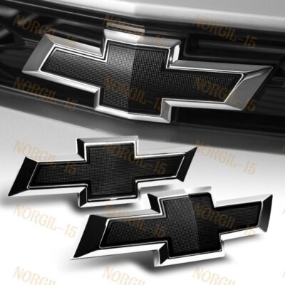 For 2016-2022 Chevy Chevrolet Camaro Front Grille & Rear Black Bowtie Emblem Set