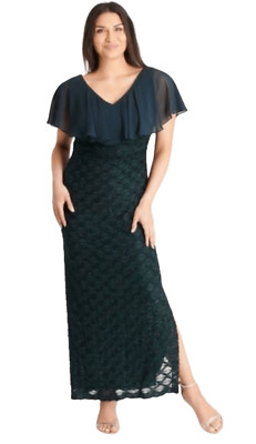 Connected Apparel Women's V-Neck Flounce Floor Length Dress Size 6