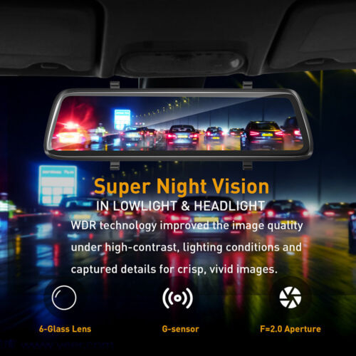 4K Dash Cam 12" 2 Lens Car Video Recorder Camera Rear View Mirror WIFI APP GPS - Picture 2 of 10
