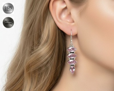 925 Sterling Silber Multi Cut Marquise Edelstein Ohrhänger, Amethyst, Topas
