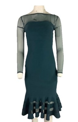 NWT Chiara Boni Sz 6 Trumpet Hem Mesh Arm Sheath Formal Party Cocktail Dress  BL