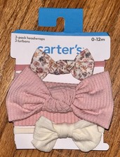 Carters 3-pack Headwraps Cream, Mauve, Flowers Headbands O-12 Months
