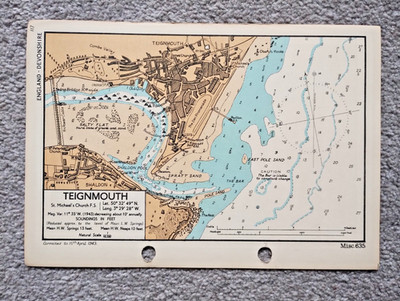 Teignmouth, Devon  - 1943 Vintage Admiralty Royal Navy Map