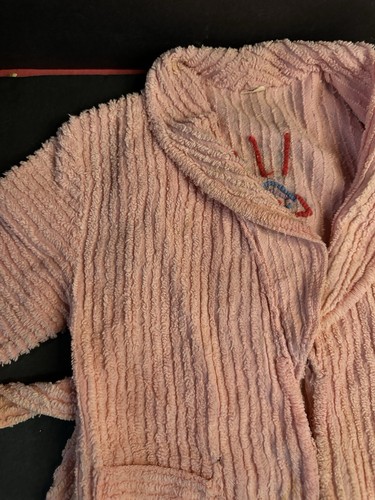 Vintage Chenille Childs Robe Size 2 Pink Peacock 1950s 1060s Boho Cotton Terry - Picture 12 of 19