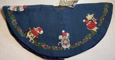 CYNTHIA ROWLEY TABLE TOP TREE SKIRT BLUE MICE BEADED 24 INCH 100% COTTON NIP