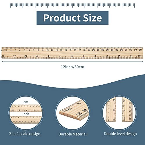 25 Pack Wooden Ruler 12 Inch Rulers Bulk Wood Measuring Ruler 25 pieces-12inch - Picture 4 of 7