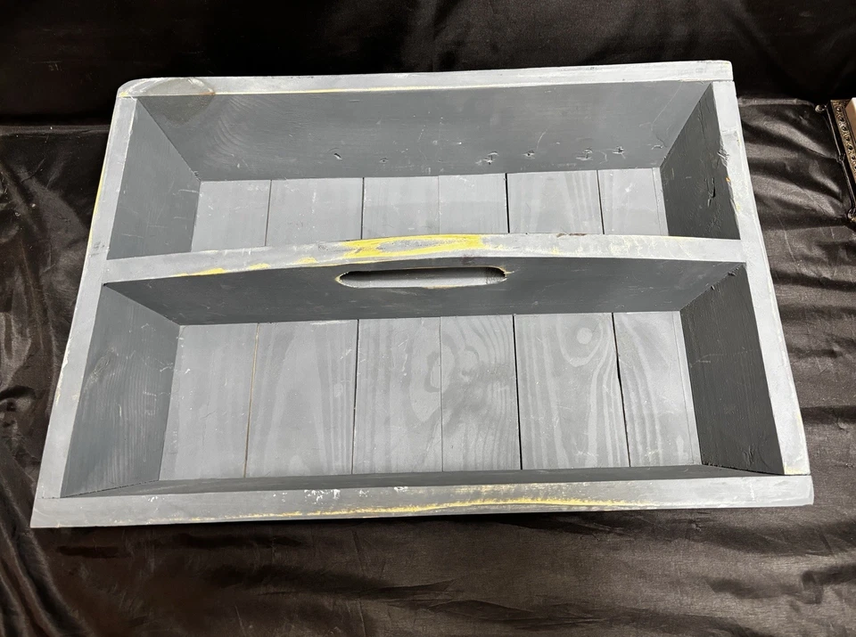 Органайзер деревенский ручной работы из массива дерева с ручкой синий/серый - Изображение 3 из 4