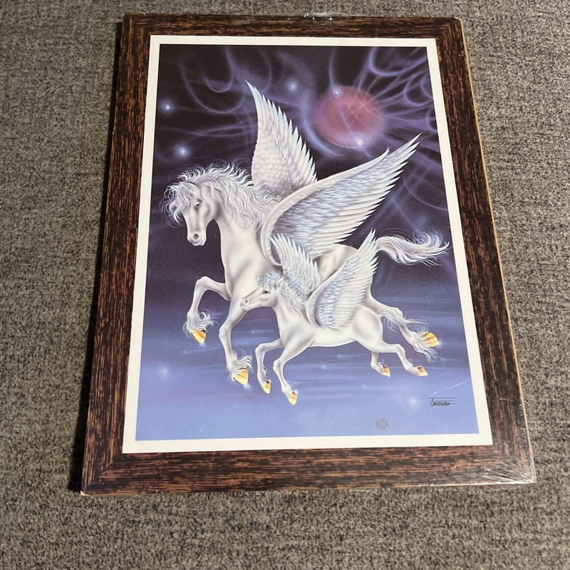 Vtg Unicorn Picture Mystical Retro Plaque Lacquered Wall Hanging New In Plastic