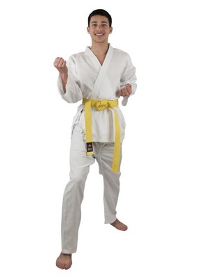 Zen Athletics Yellow Logo 7oz Student Karate Uniform (White)