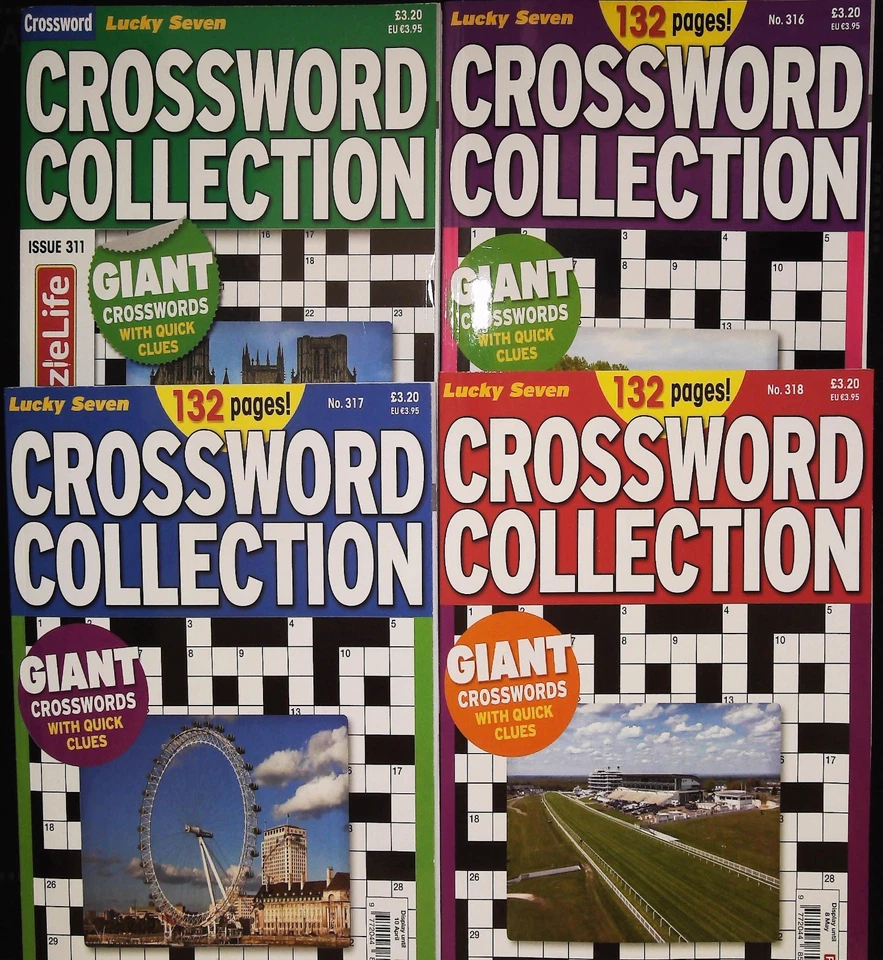 4 X CROSSWORD PUZZLE BOOKS - LUCKY SEVEN MAG GIANT PUZZLES - NEW CLEAR PRINT