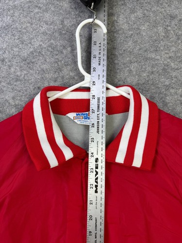 Vintage Varsity Bomber Jacket Men's XL Red Velva Sheen Collared Button Down - Picture 3 of 7
