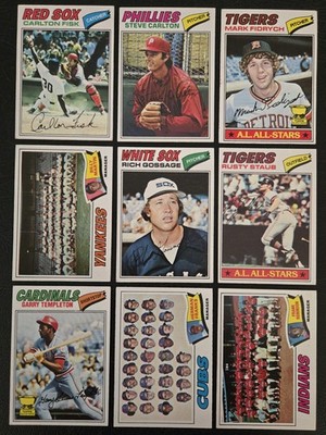 9 1977 TOPPS BASEBALL SEMS/STAR CARDS - NICE CONDITION (FISK/CARLTON/FIDRYCH RC)