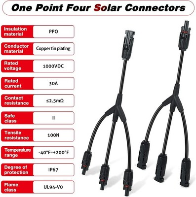 Y Solarstecker 3/4-fach Verteiler Buchse für Solarpanel mit Kabel - 1 Paar + / -