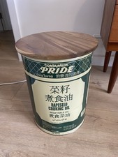 Upcycled Oil Drum Side Table / Plant Stand — Acacia Top