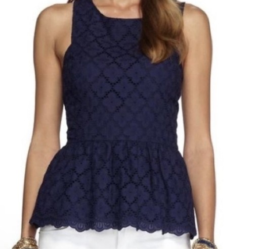 Blusa Top Lilly Puitzer Ashton Azul Marino Peplum Ojales Cruz Espalda Corredora Sin Nivel -10 - Imagen 10 de 10