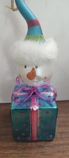 Blown Glass Ornament Snowman Head Funny Sparkling Glitter Hat Polkadot Present 