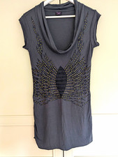 Rare Vintage Kate Moss for Topshop Charcoal Grey Wing Stud Mini Dress/ Tunic 10