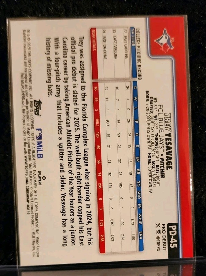2025 Topps Pro Debut - Trey Yesavage #PD-45 RC | eBay