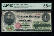 AC Fr 17a 1862 $1 Legal Tender PMG 58 EPQ* EPQ-STAR
