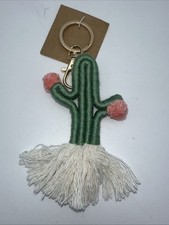 Macram Cactus Keychain Bag Charm Green with Pink Pompom NWT
