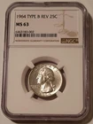 1964 Washington Quarter Type B Reverse FS-901 MS63 NGC