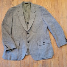 Kingsbridge 50 Blazer Brown Wool Houndstooth Leather Buttons Sport Coat Jacket