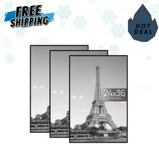 24x36 poster frame black 3 pack, scratch-proof picture frames for photo gallery,
