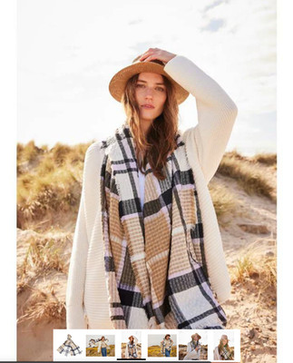Barbour Faith Tartan Ladies Wrap Scarf - Trench/Navy - Large size 72'' x 28''
