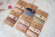 Handmade Embroidered Hair Clips Set of 2   Fruit  Floral Fabric Snap Barrette